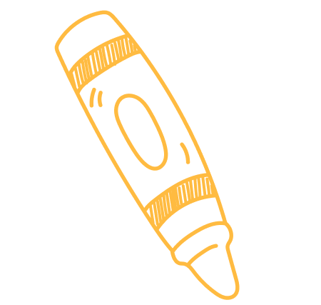 A hand-drawn orange outline of a crayon on a transparent background.