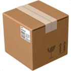 An illustration of a sealed cardboard box with a shipping label and fragile symbols.