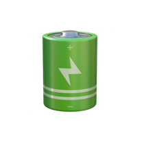 A 3D rendering of a green battery with a white lightning bolt symbol on it.