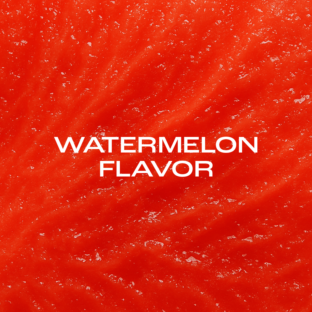 Close-up of red texture with 'WATERMELON FLAVOR' text.