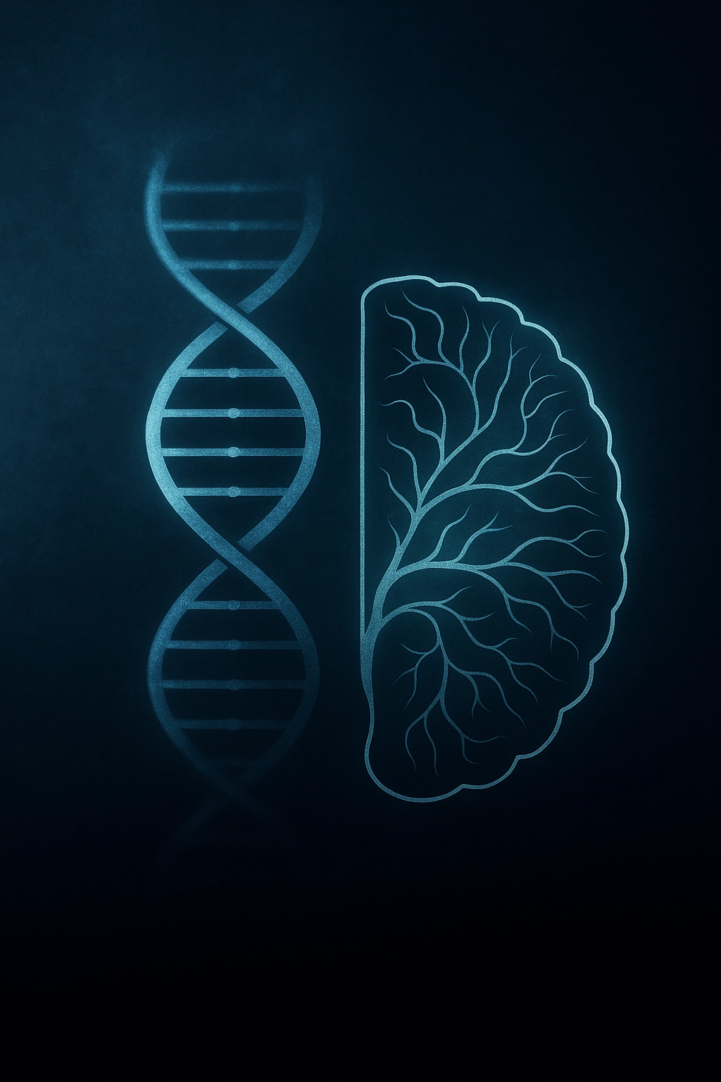Abstract image of a DNA helix and brain outline.