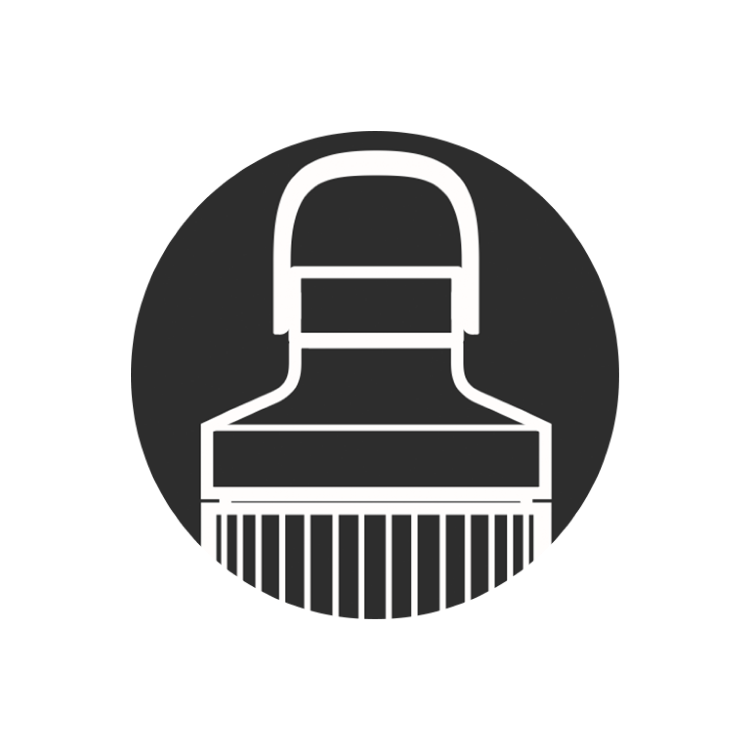 Black and white icon of a paintbrush in a circle.