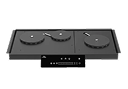 A modern, black, three-burner built-in cooktop with a digital control panel, shown against a white background.