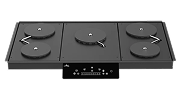 A modern, black five-burner electric cooktop with a digital control panel, shown against a white background.