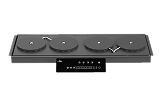 A sleek, black, four-burner electric cooktop with a separate touch control panel against a white background.