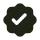 A dark, starburst-shaped icon with a white checkmark in the center.