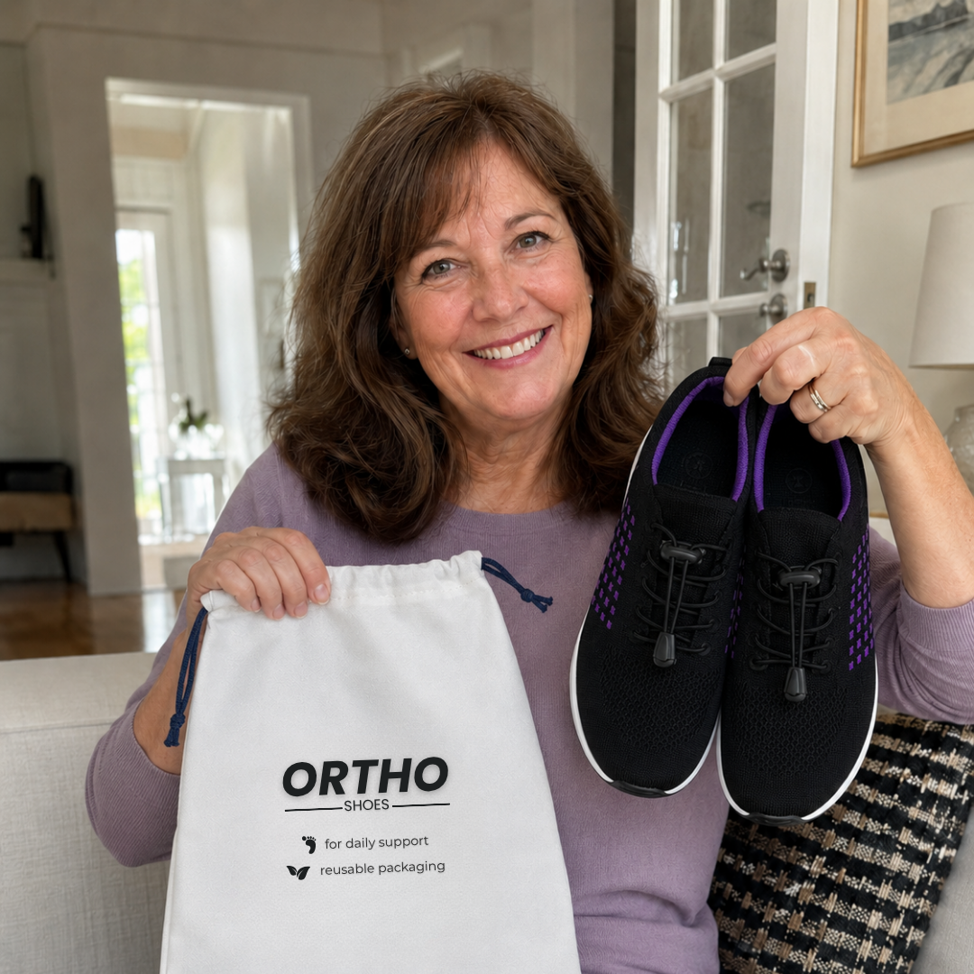 Woman holding Ortho shoes