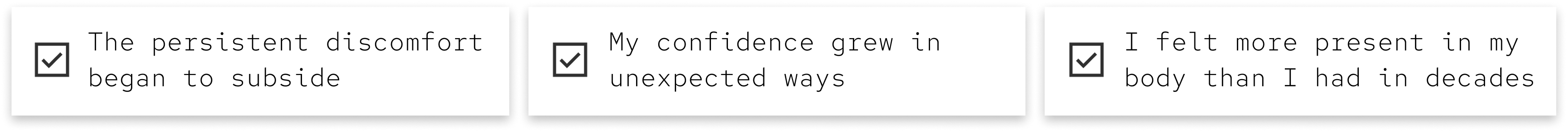 Three checkboxes with motivational text beside each.