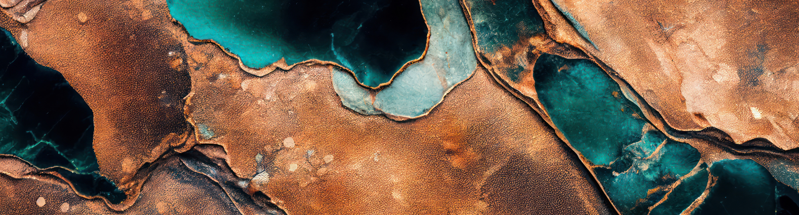 Abstract design featuring teal and copper textures resembling minerals or stones.