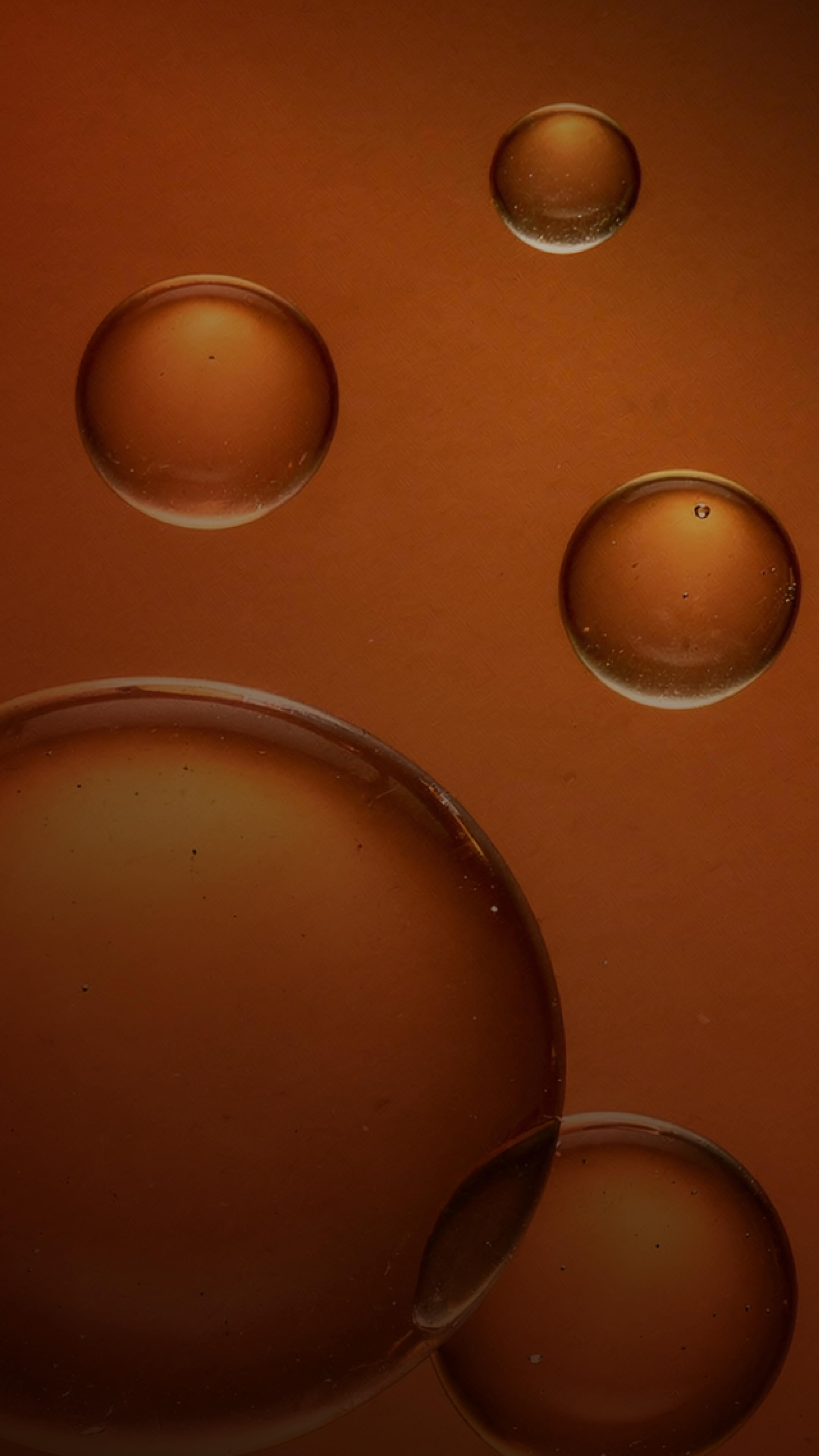 A macro photograph of clear bubbles of various sizes suspended in a brown liquid.