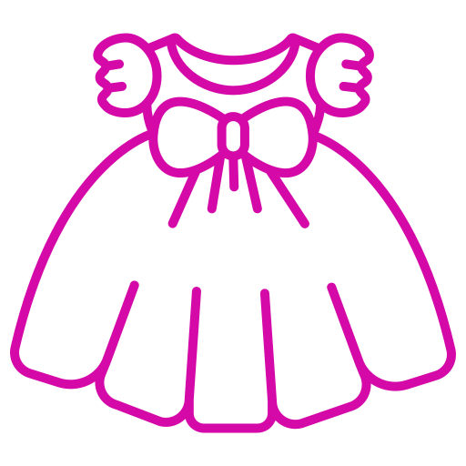 Pink line art illustration of a dress with a bow.