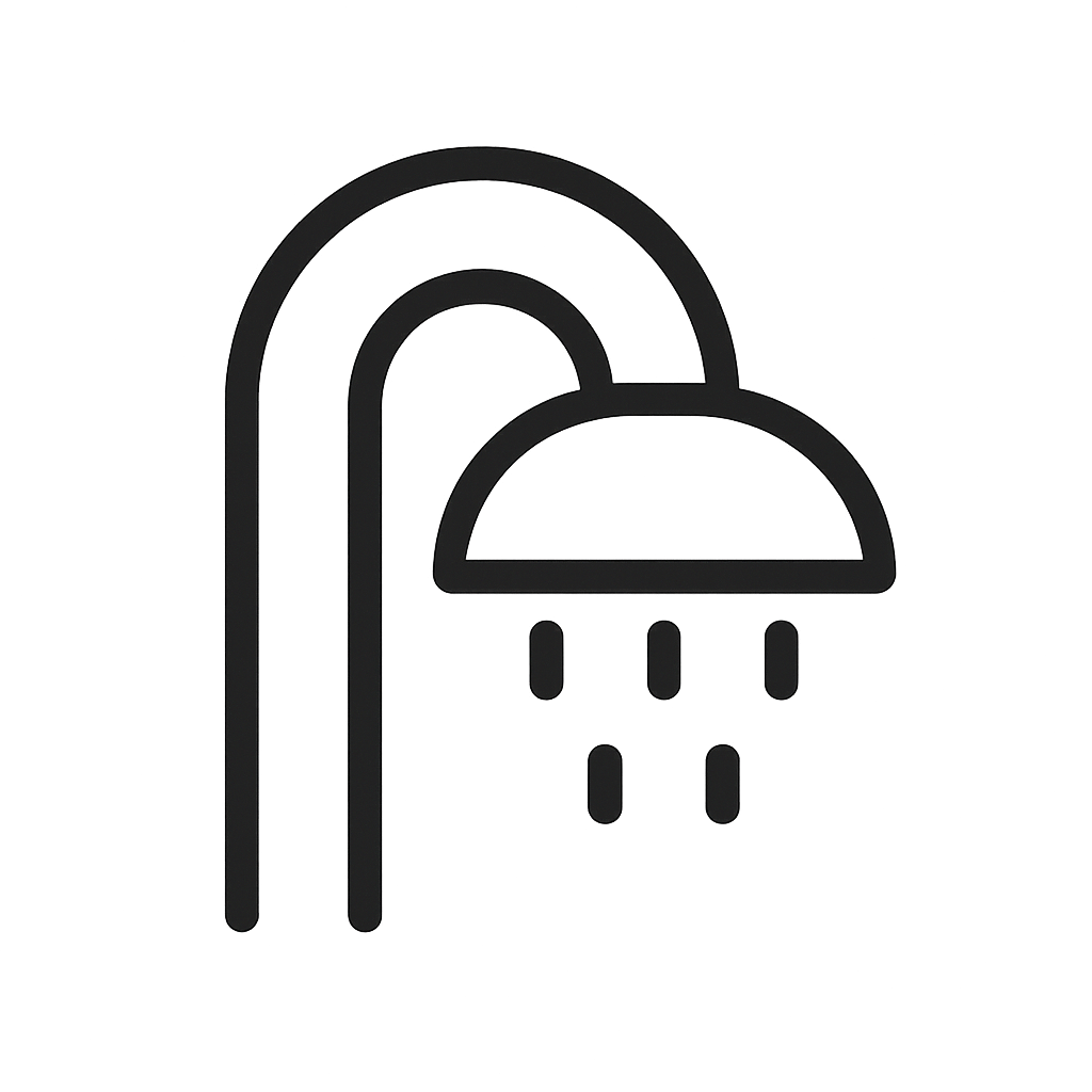 Black shower icon on a dark gray background.