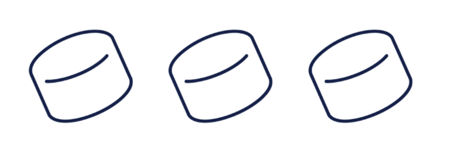 A simple line drawing of three small, cylindrical objects on a green background.