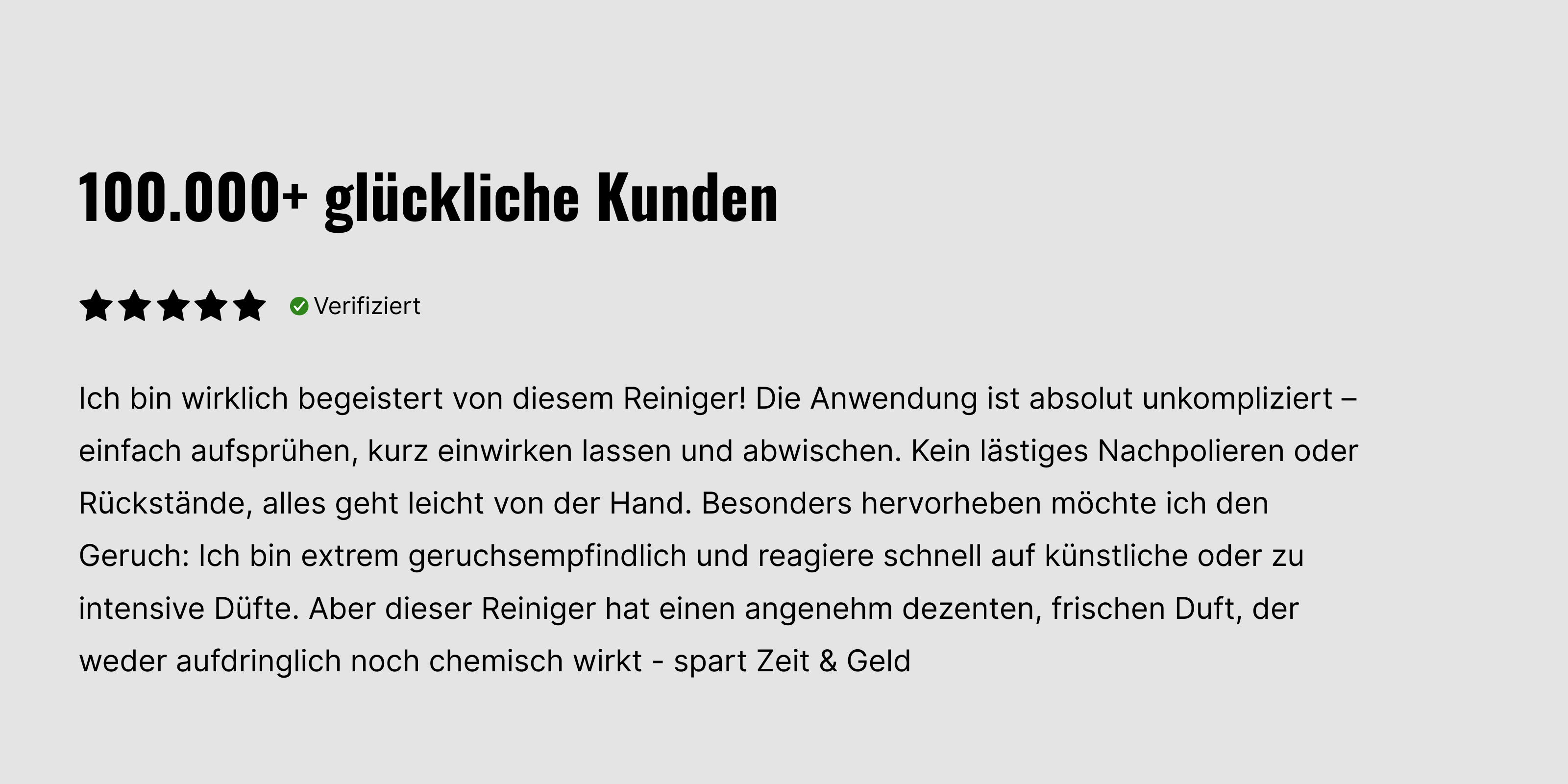 Text in German with a five-star rating and a verified checkmark.