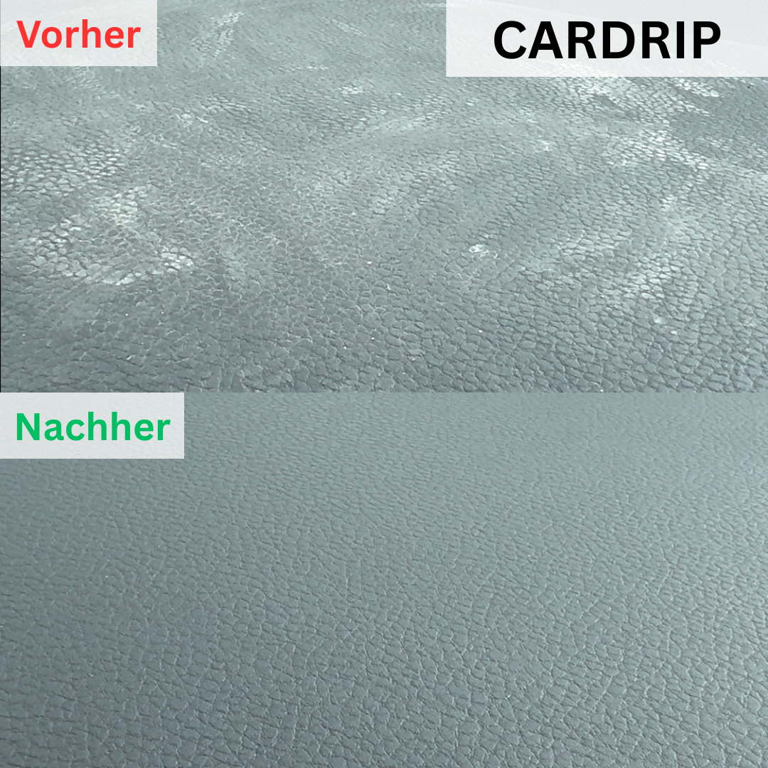 Comparison of textured surfaces labeled 'Vorher' and 'Nachher' with 'CARDRIP' text.