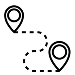 An icon of two map pins connected by a dashed line, representing a route.