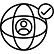 An icon of a person inside a globe with a checkmark.