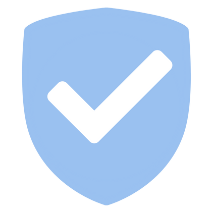 Blue shield with a white checkmark symbol.