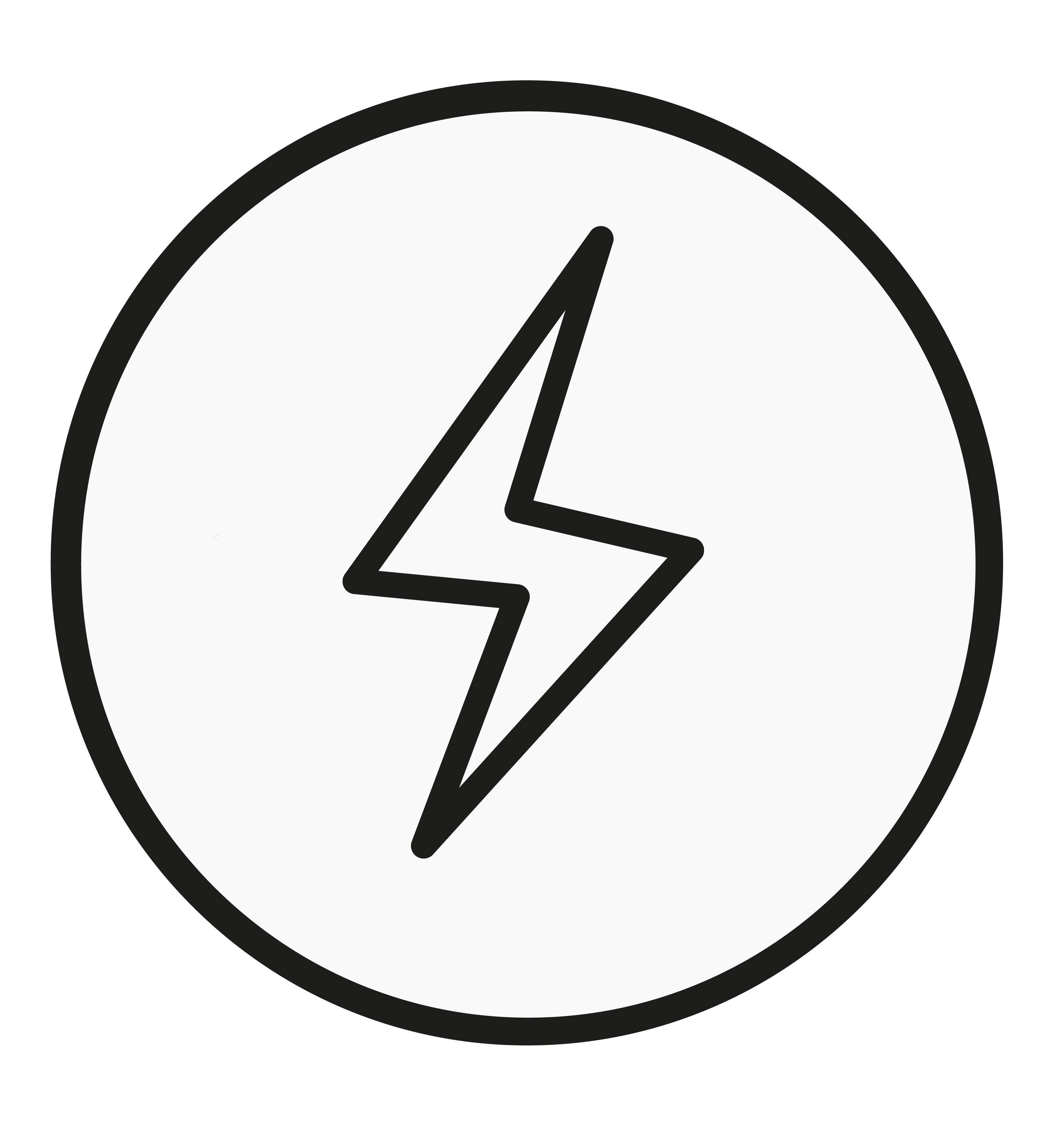 Black lightning bolt icon in a white circle.