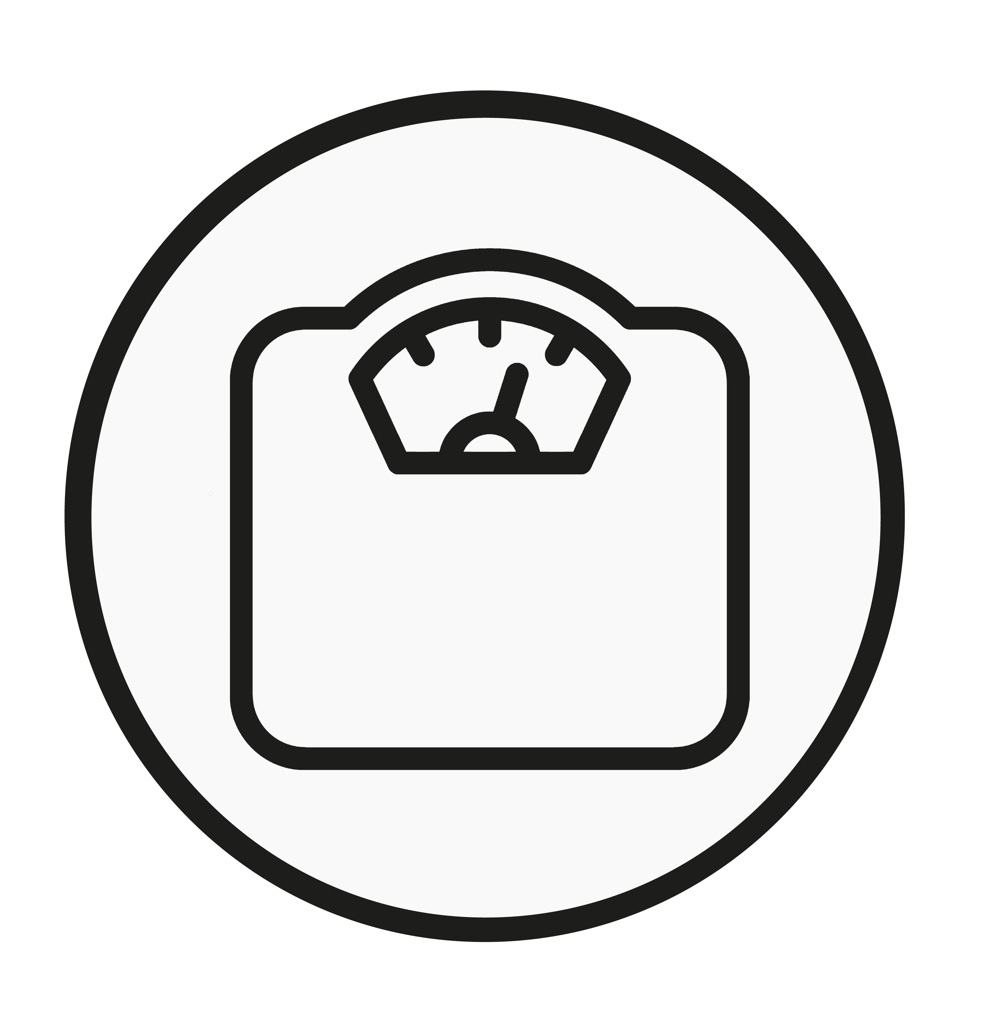 Black and white scale icon inside a circle.