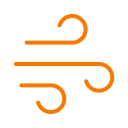 Orange wind icon with swirling lines on transparent background.