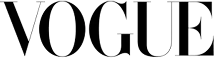 Black 'VOGUE' logo with elegant, thin lettering.