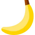 A simple illustration of a single yellow banana with a brown stem against a white background.