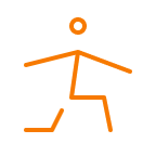 Simple orange stick figure drawing on white background.
