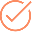 Orange check mark inside a circle on a white background.