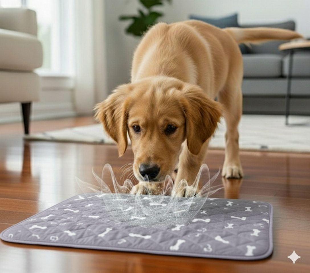 Chien utilisant un tapis absorbant sans formation