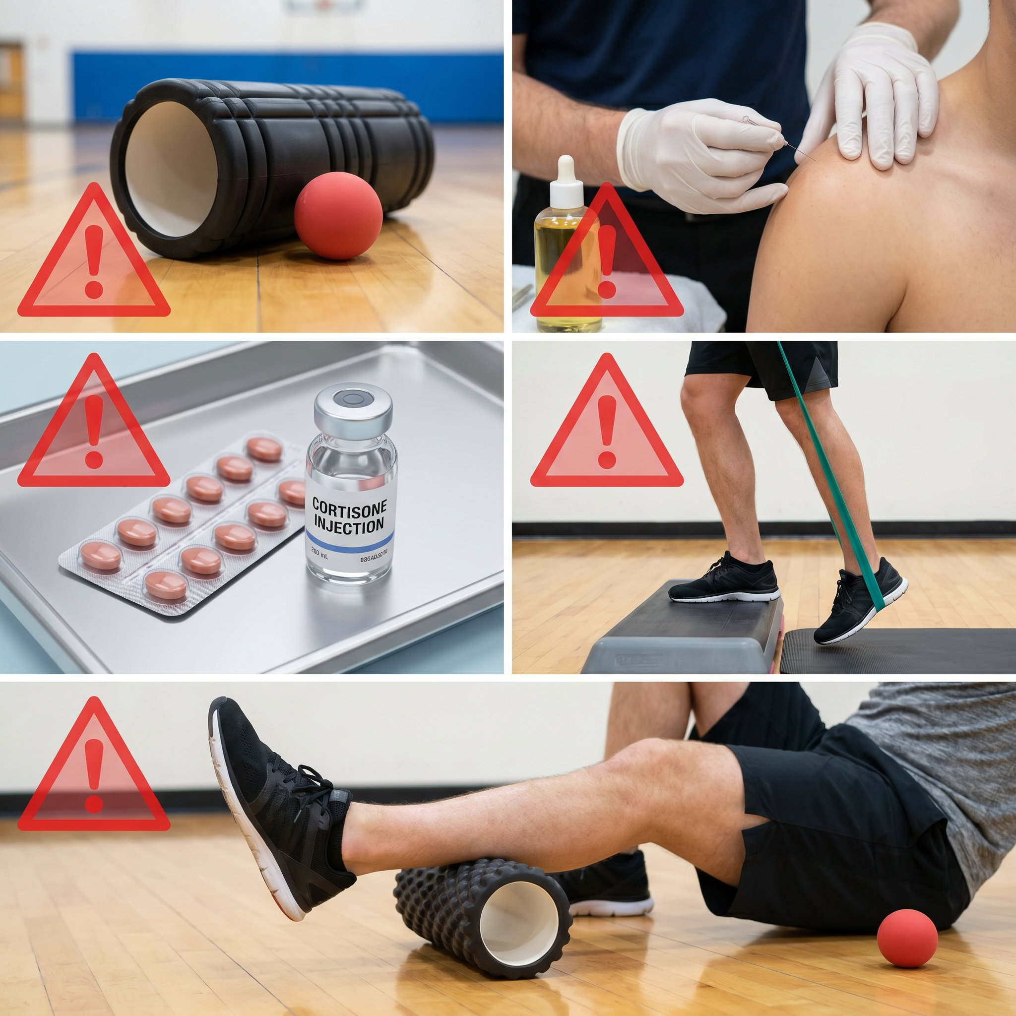 Common piriformis pain treatments including foam rolling, dry needling, cortisone injections, and rehab exercises that address individual symptoms but often fail to break the recurring flare-up cycle.