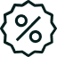 An icon of a percentage sign inside of a starburst shape.