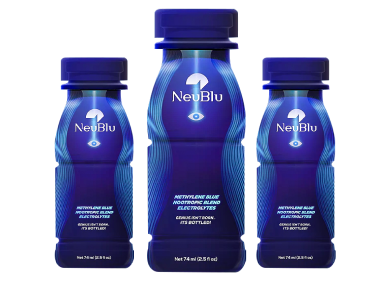 Three blue bottles labeled 'NeuBlu' with a white logo and text.
