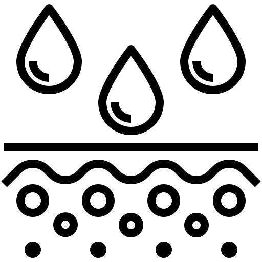 An icon of three drops of liquid being absorbed into a porous surface.