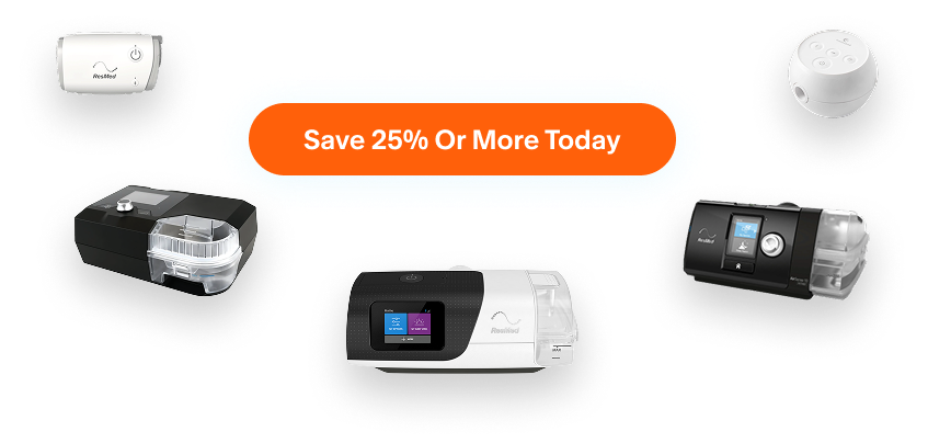 Various CPAP machines with a 'Save 25% Or More Today' banner.