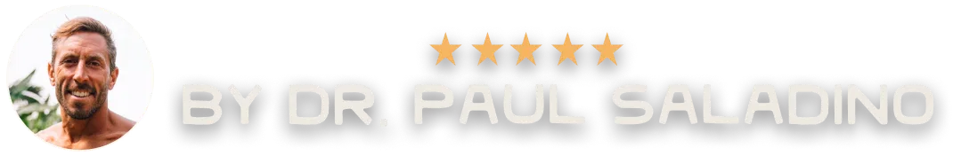 Circular photo of a man with text 'By Dr. Paul Saladino' and five stars.