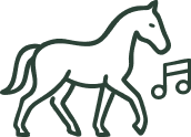 Outline of a horse with musical notes beside it.