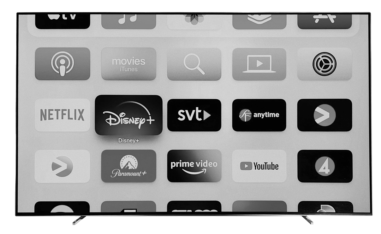 TV screen displaying various streaming service app icons.