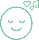 Simple line drawing of a smiling face with a heart and music note.