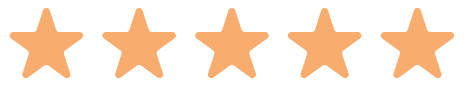 Five orange stars in a row on a transparent background.