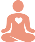 Silhouette of a person meditating with a heart symbol on the chest.