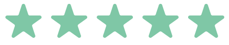 Five green stars in a row on a transparent background.