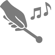 Gray icon of a hand holding a baton with musical notes.