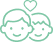 Simple line drawing of two smiling faces with a heart above.