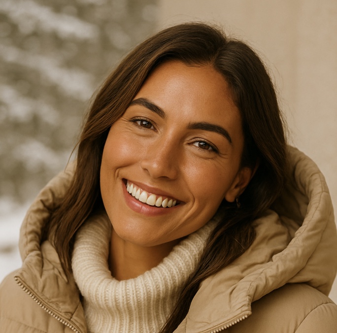 Woman in winter with golden tan