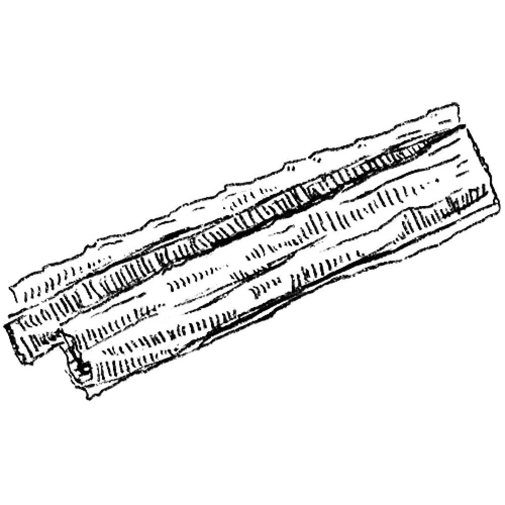Illustration of a wooden xylophone with mallets.