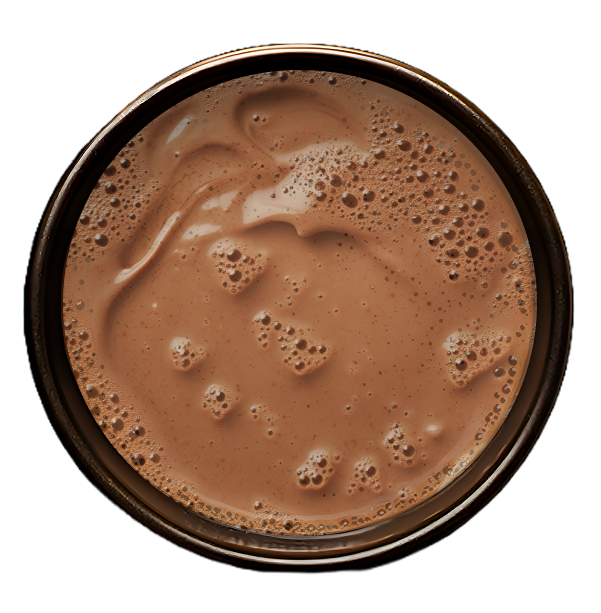 Top view of a cup filled with frothy hot chocolate.