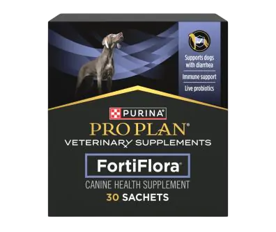 A box of Purina Pro Plan FortiFlora Canine Health Supplement, containing 30 sachets.