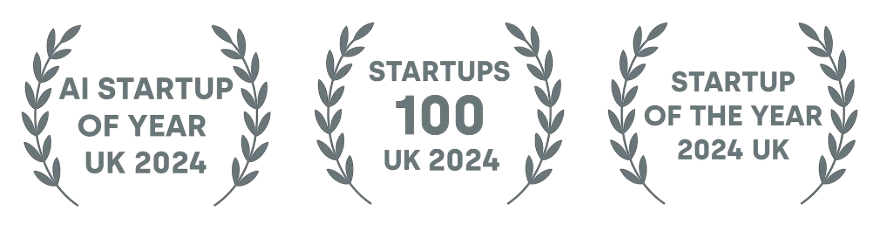 Three award badges for UK startups in 2024.