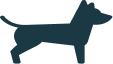 Silhouette of a dog facing right.